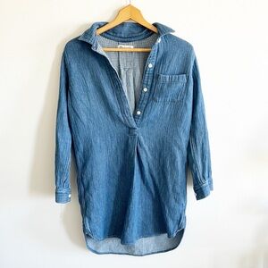 Madewell Blue Soft Denim Button Front Collared tunic Shirt Dress size Medium